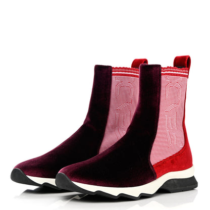 Fendi Velvet Stretch Logo High Top Sneakers 38.5 Red 3 of 8