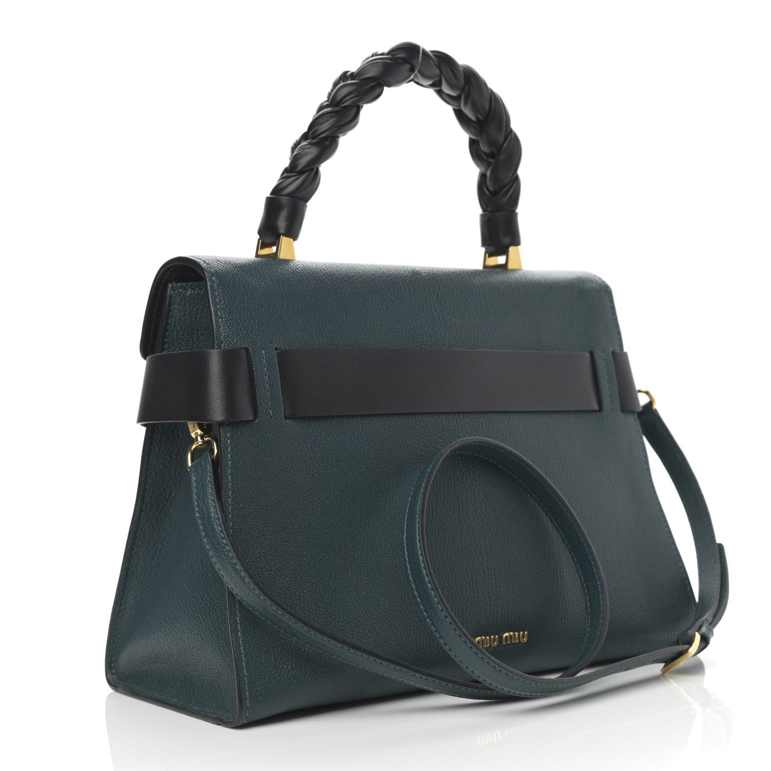 Miu Miu Goatskin Madras Click Top Handle Petrolio Black 3 of 11