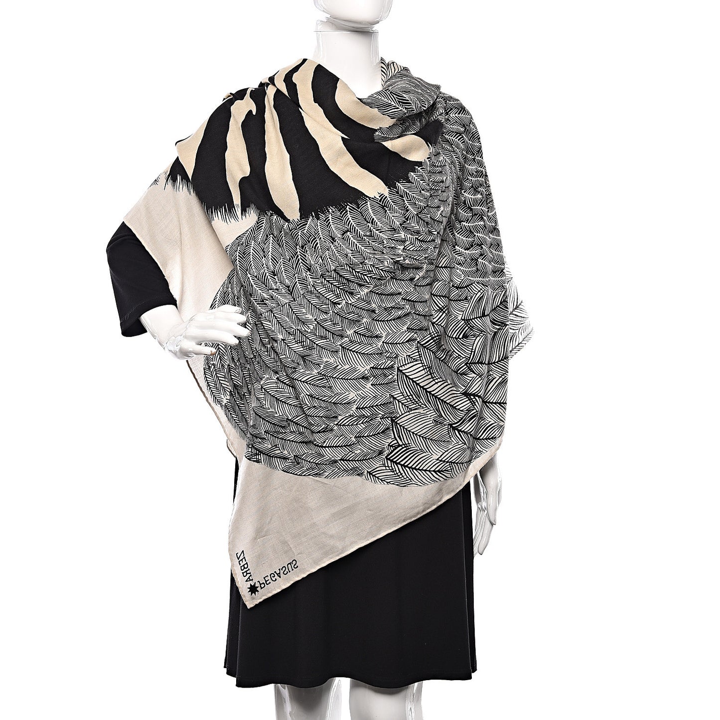 Cashmere Silk Zebra Pegasus Shawl 140 White Black Naturel