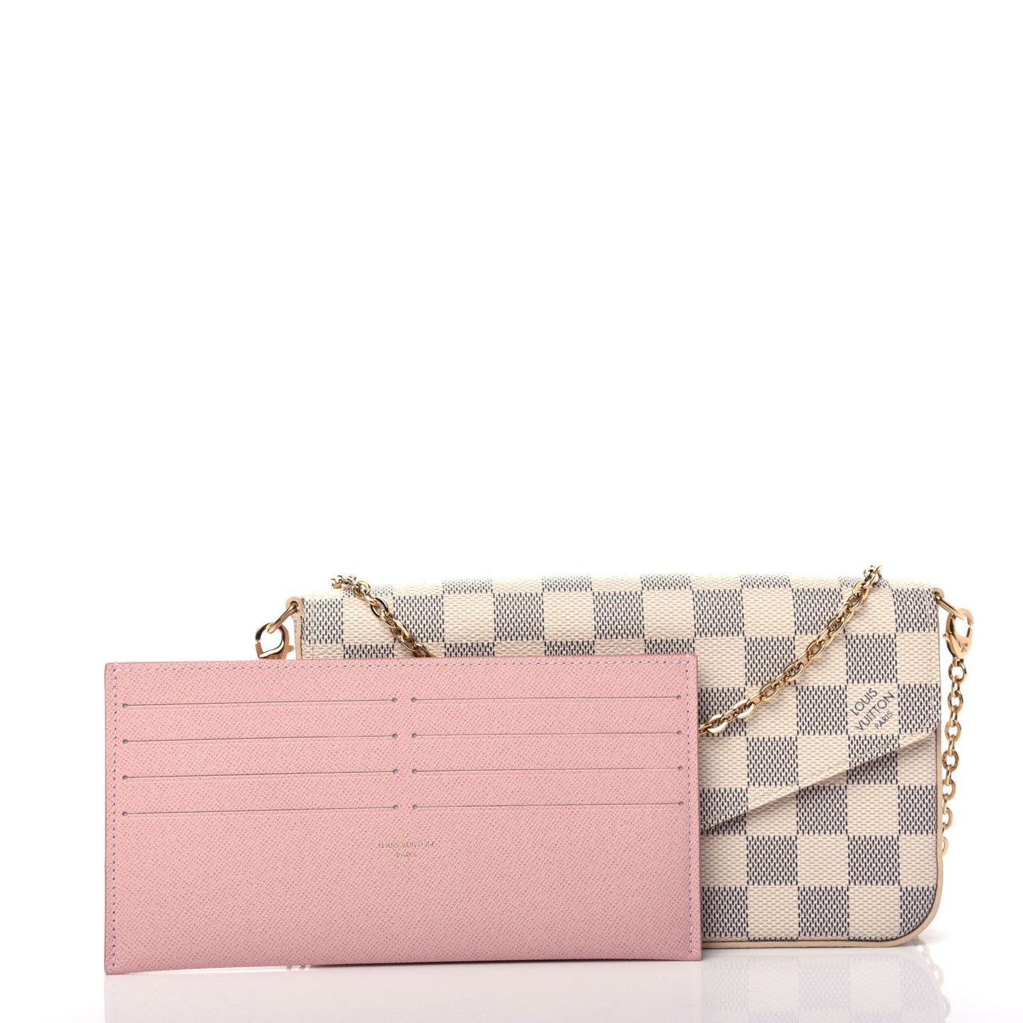 Damier Azur Pochette Felicie Chain Wallet Rose Ballerine
