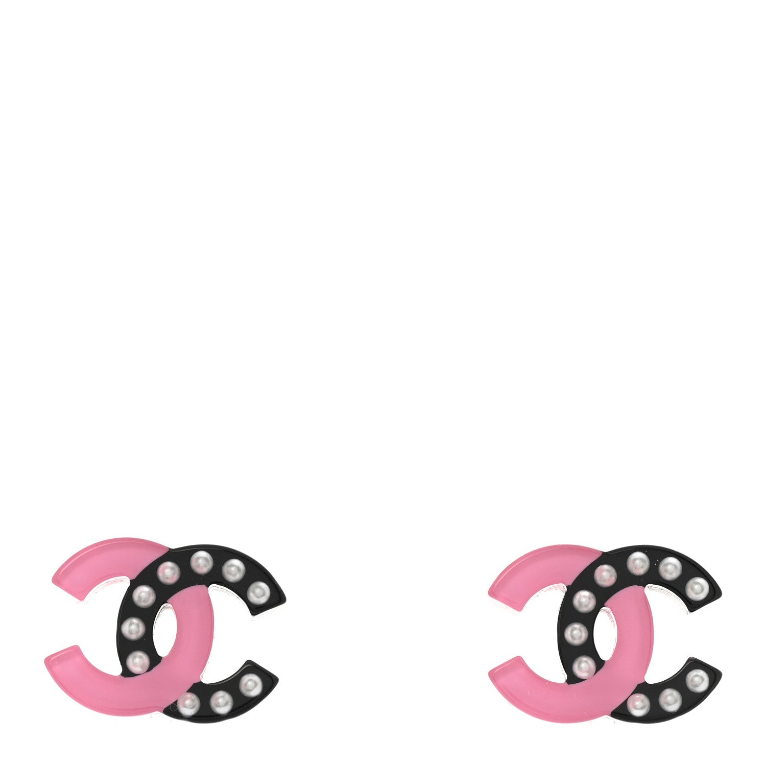 Chanel Resin Pearl CC Earrings Black Pink 1 of 5