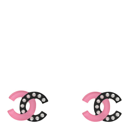 Chanel Resin Pearl CC Earrings Black Pink 1 of 5