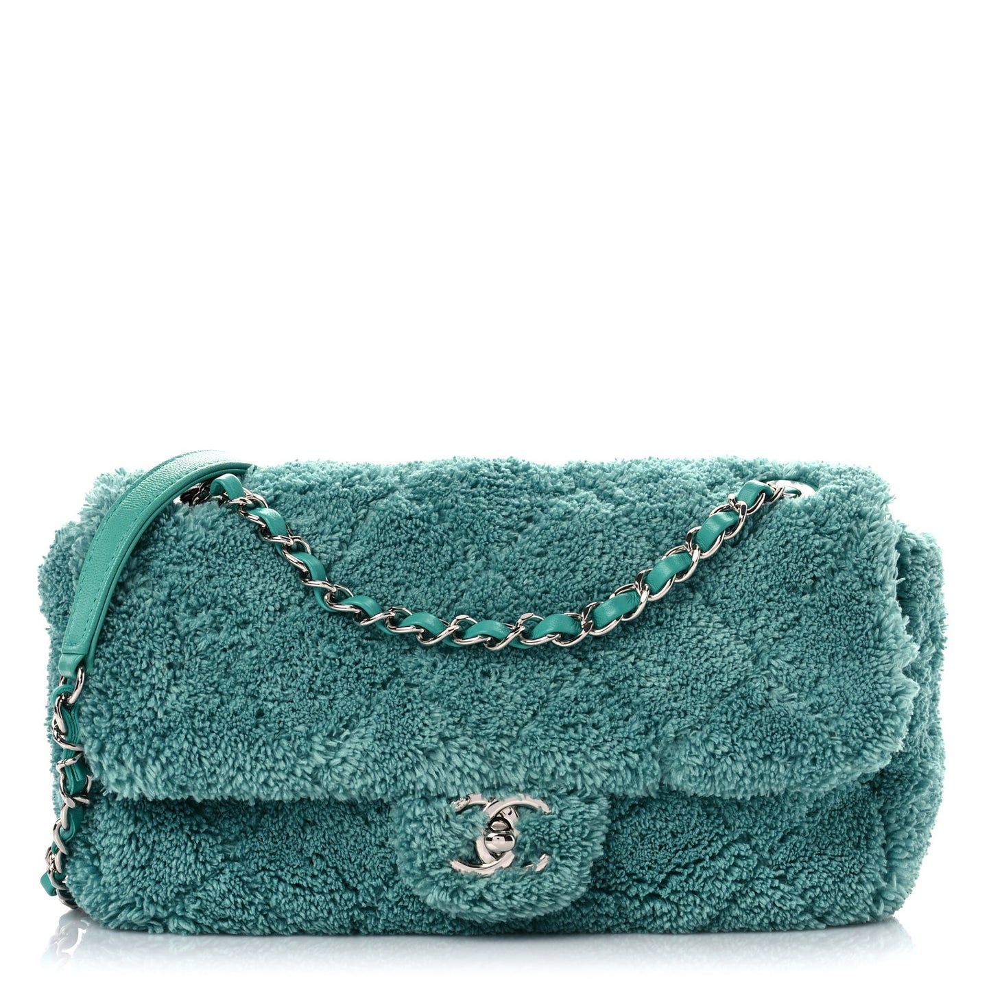 Lambskin Calfskin Mixed Fibers Quilted Medium Flap Green