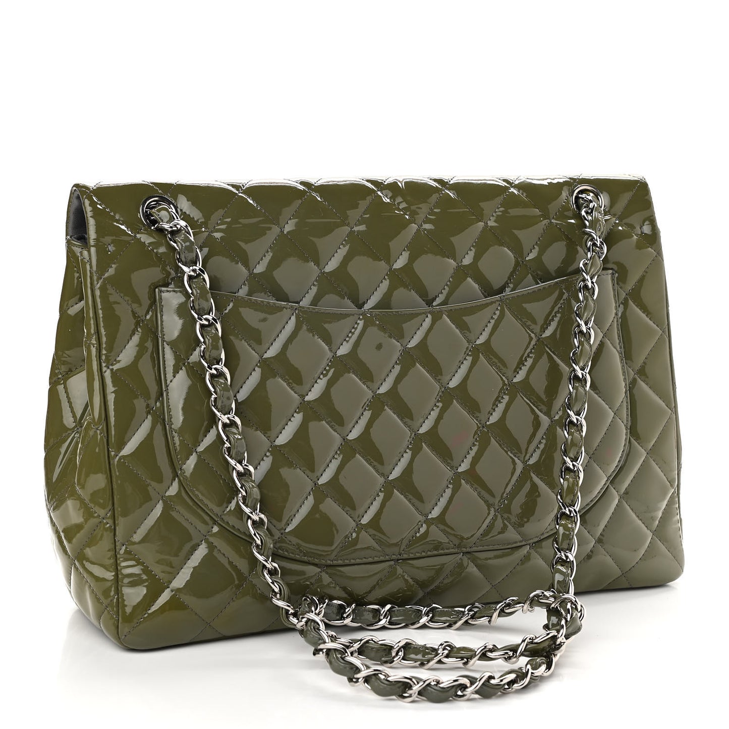 Patent Quilted Maxi Single Flap Grey