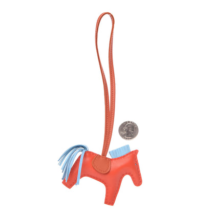 Hermes Milo Lambskin Grigri Rodeo Horse Bag Charm PM Capucine Celeste Cornaline 2 of 5