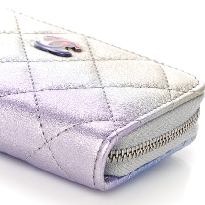 Chanel Gradient Metallic Calfskin Quilted Zip Around Coin Purse Wallet Silver Blue Yellow Purple 10 of 11