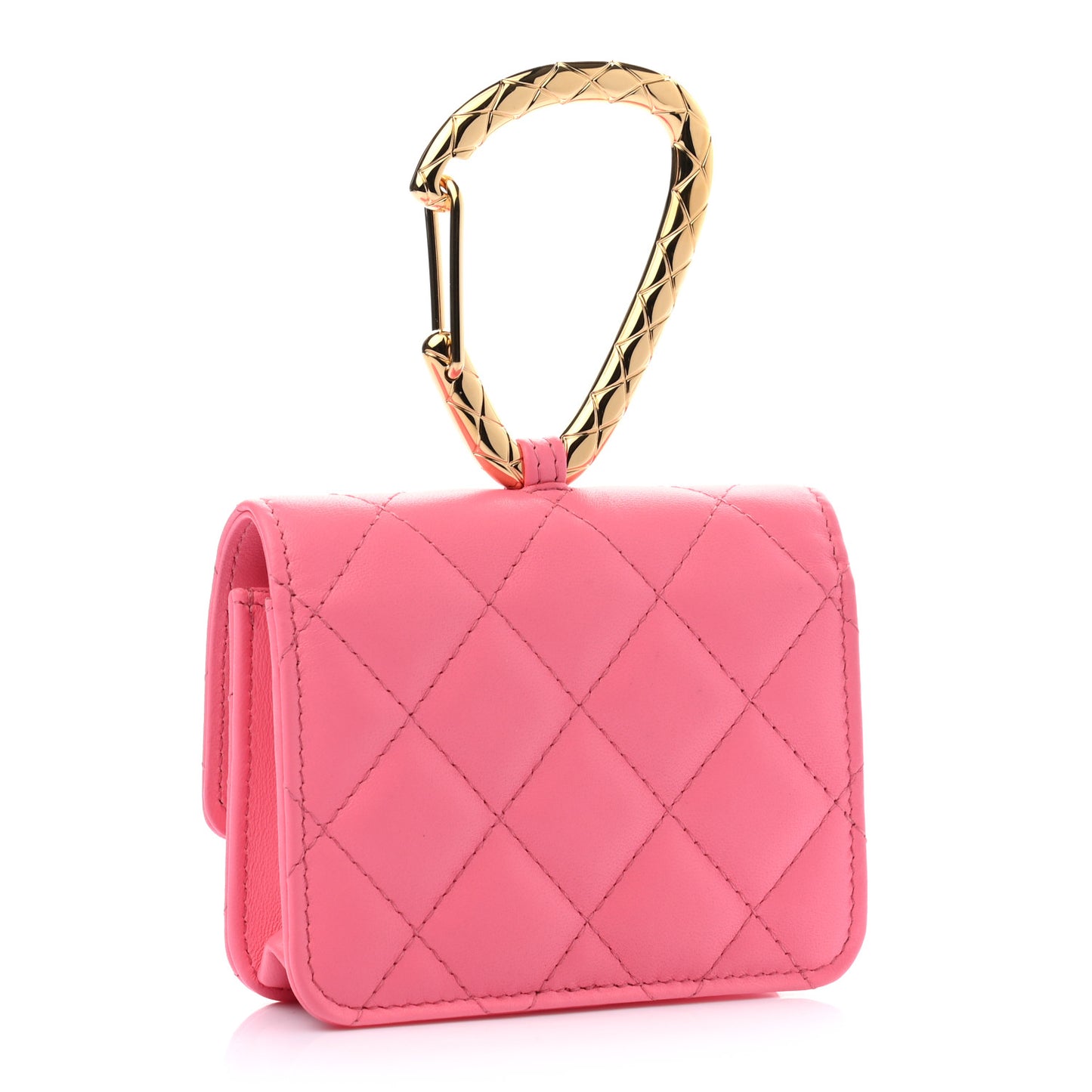 Lambskin Quilted CC Hook Card Holder Pink