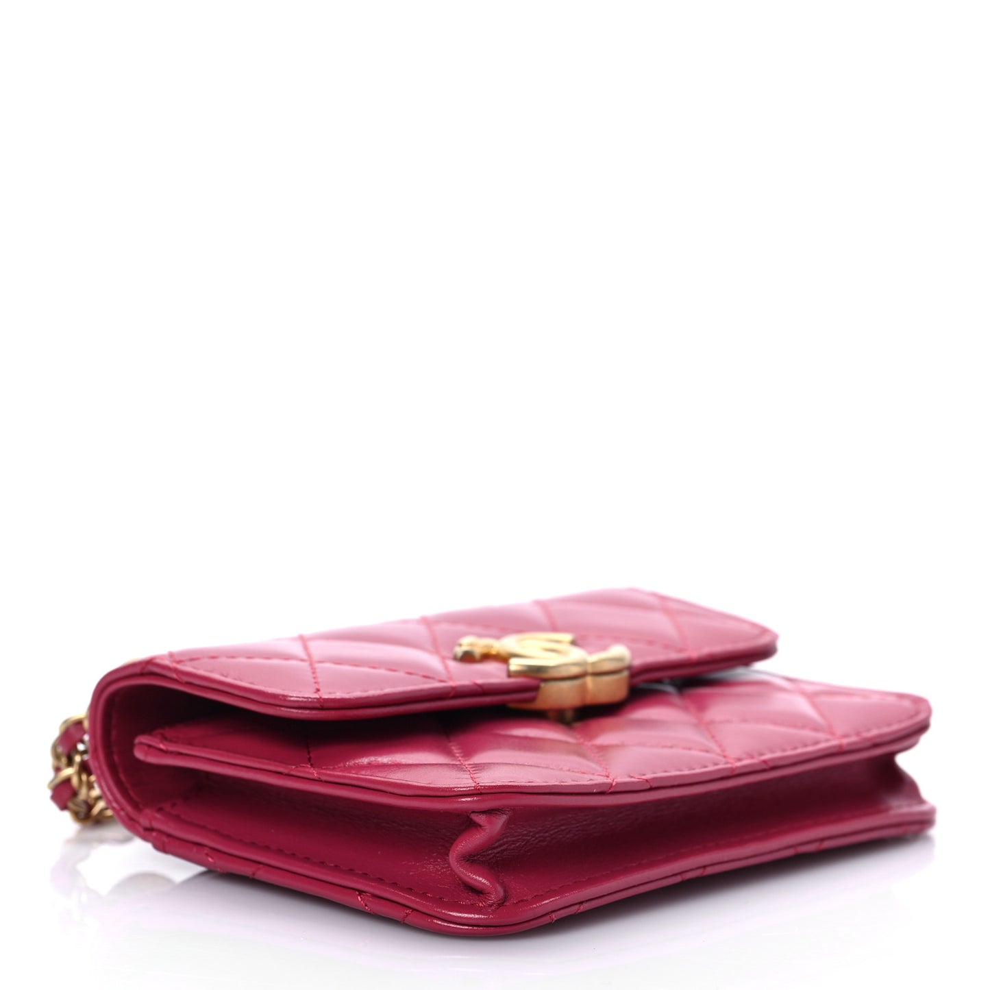 Lambskin Quilted Pearl Crush Clutch With Chain Fuchsia
