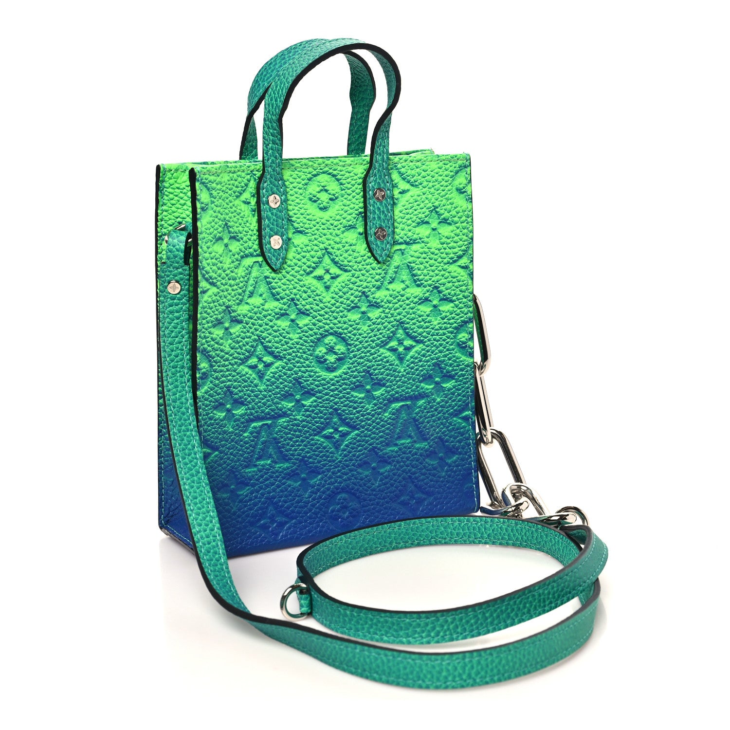 Louis Vuitton Taurillon Illusion Sac Plat XS Bleu Vert 3 of 9