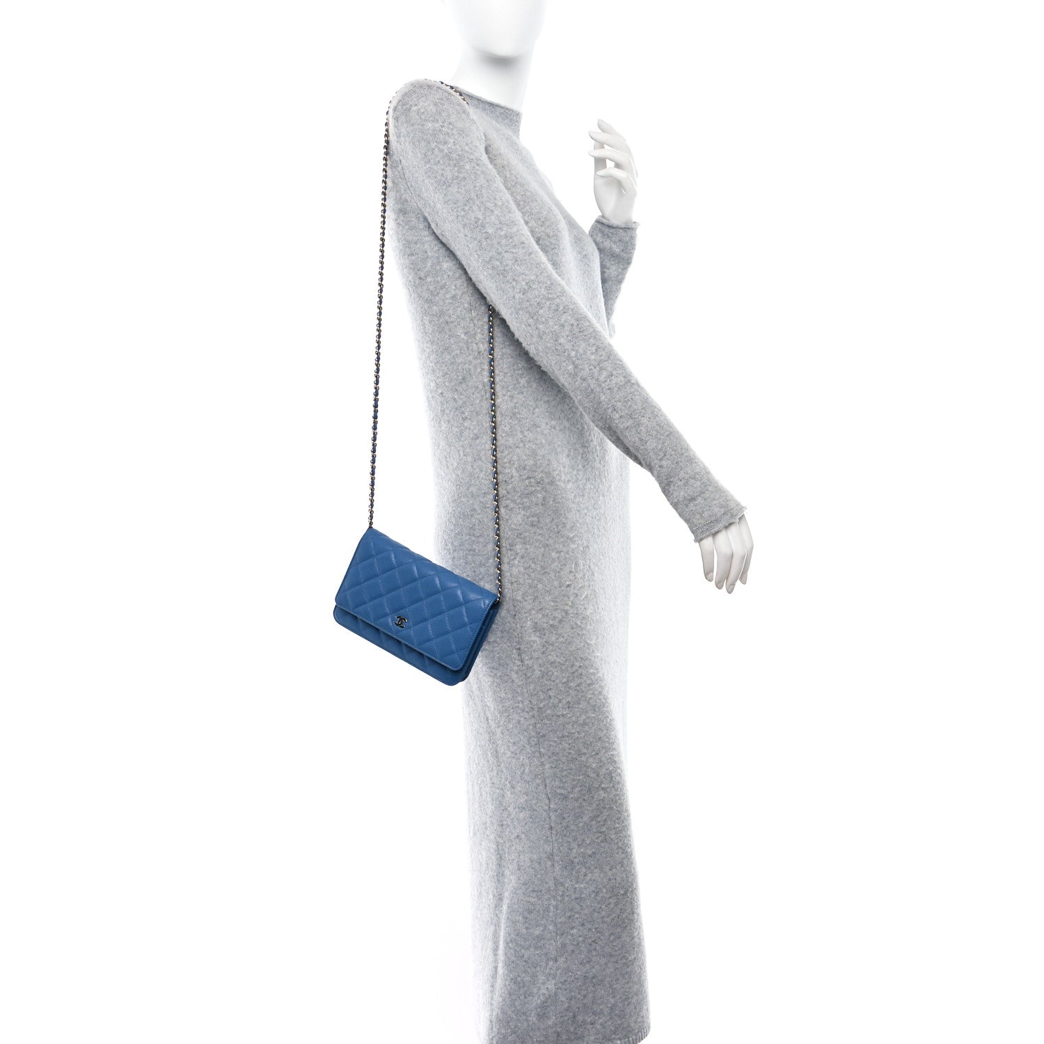 Chanel Caviar Quilted Wallet on Chain WOC Blue 2 of 10