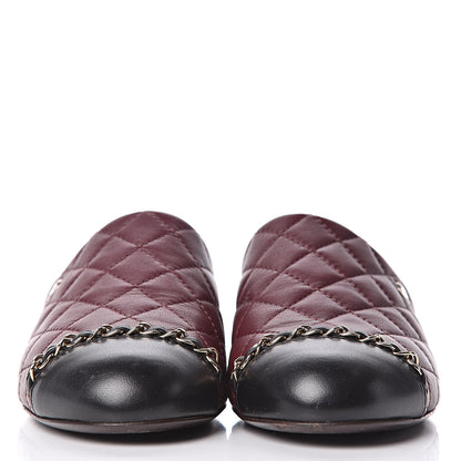 Chanel Lambskin Quilted Chain Mules 37.5 Burgundy Black 2 of 11
