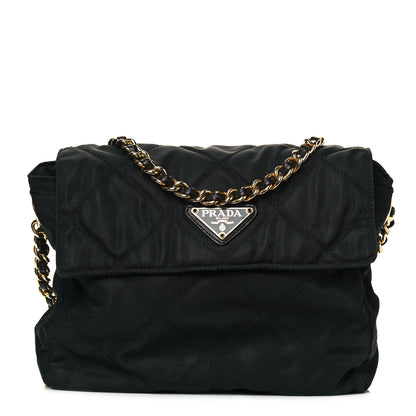 Prada Nylon Tessuto Impuntu Quilted Flap Shoulder Bag Black 1 of 8