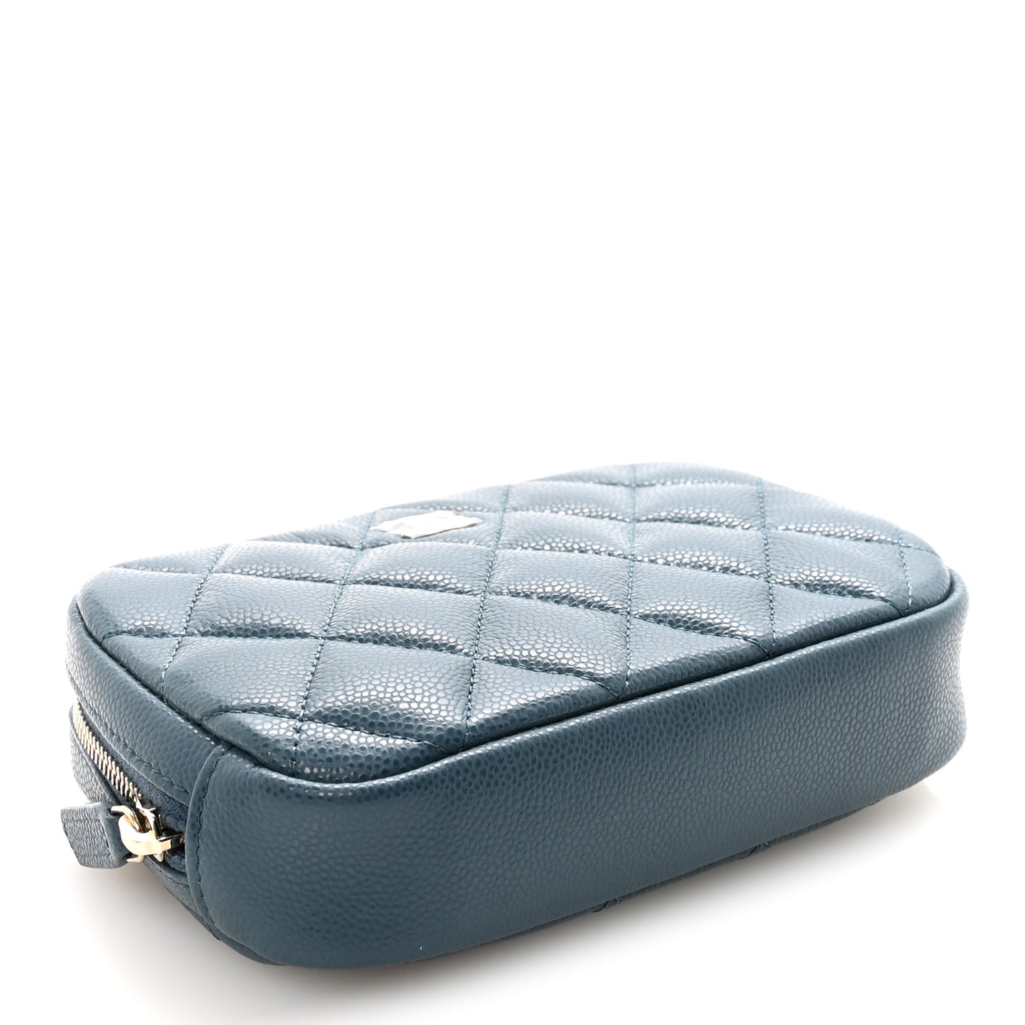 Caviar Quilted Small Curvy Pouch Cosmetic Case Blue