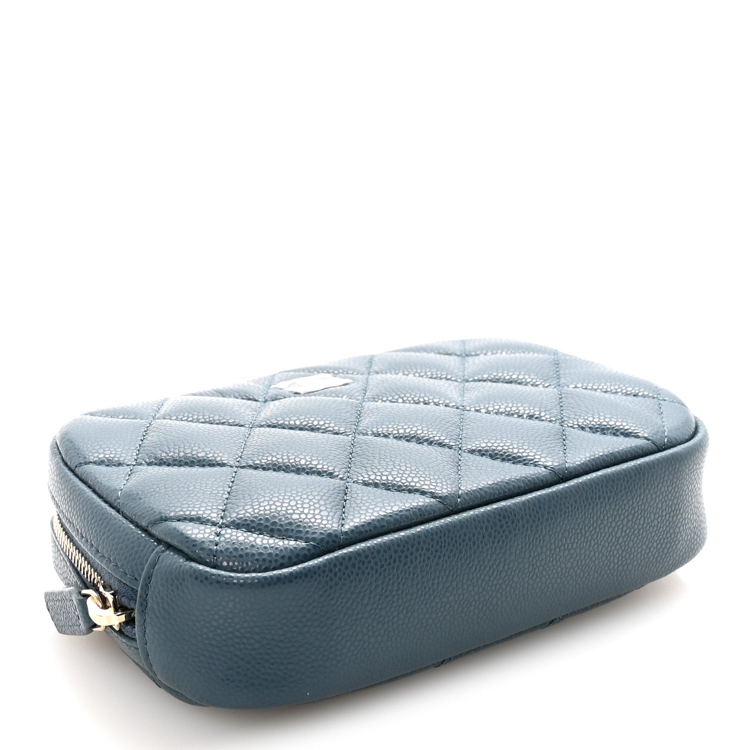 Chanel Caviar Quilted Small Curvy Pouch Cosmetic Case Blue 4 of 8