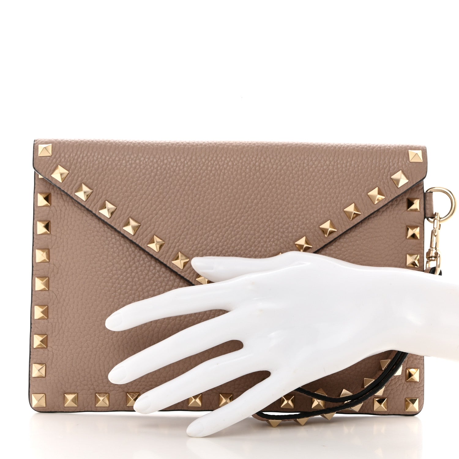 Valentino Garavani Pebbled Calfskin Medium Rockstud Envelope Flat Wristlet Pouch Poudre 2 of 7