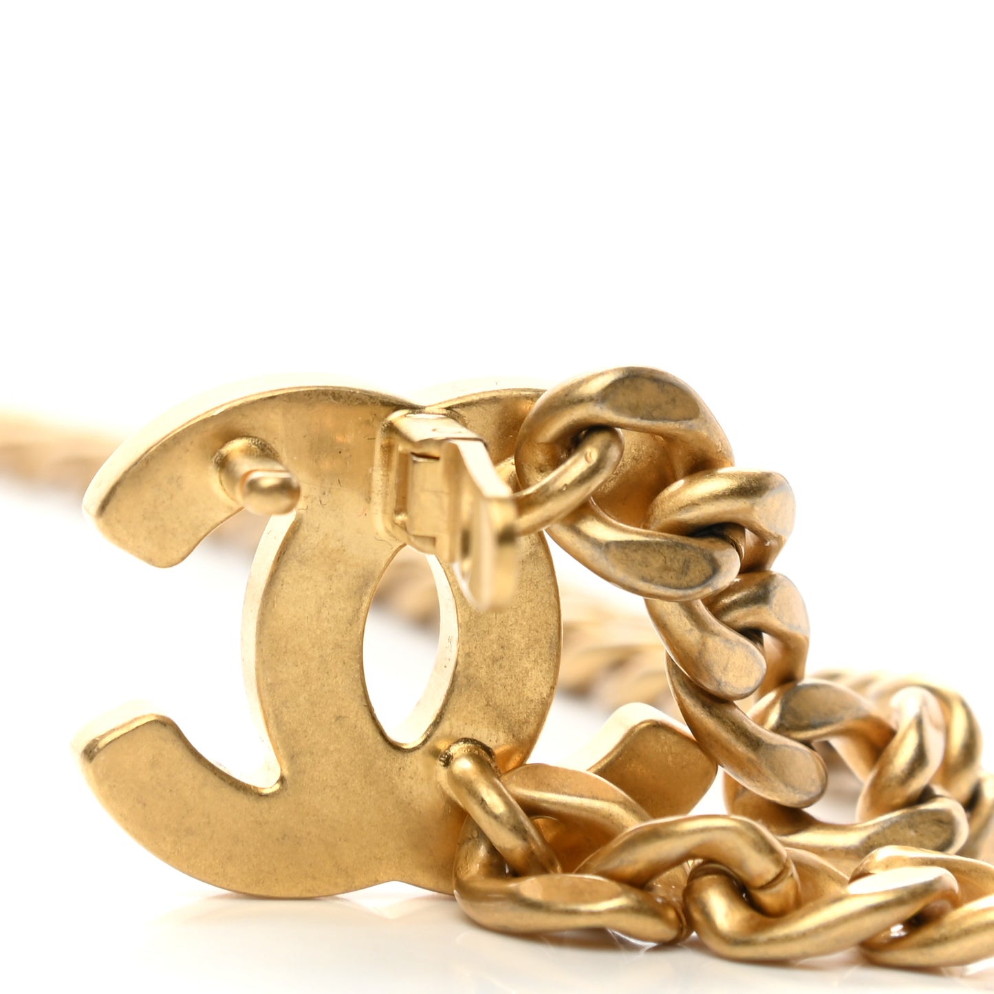 Enamel CC Chain Logo Belt Gold Black