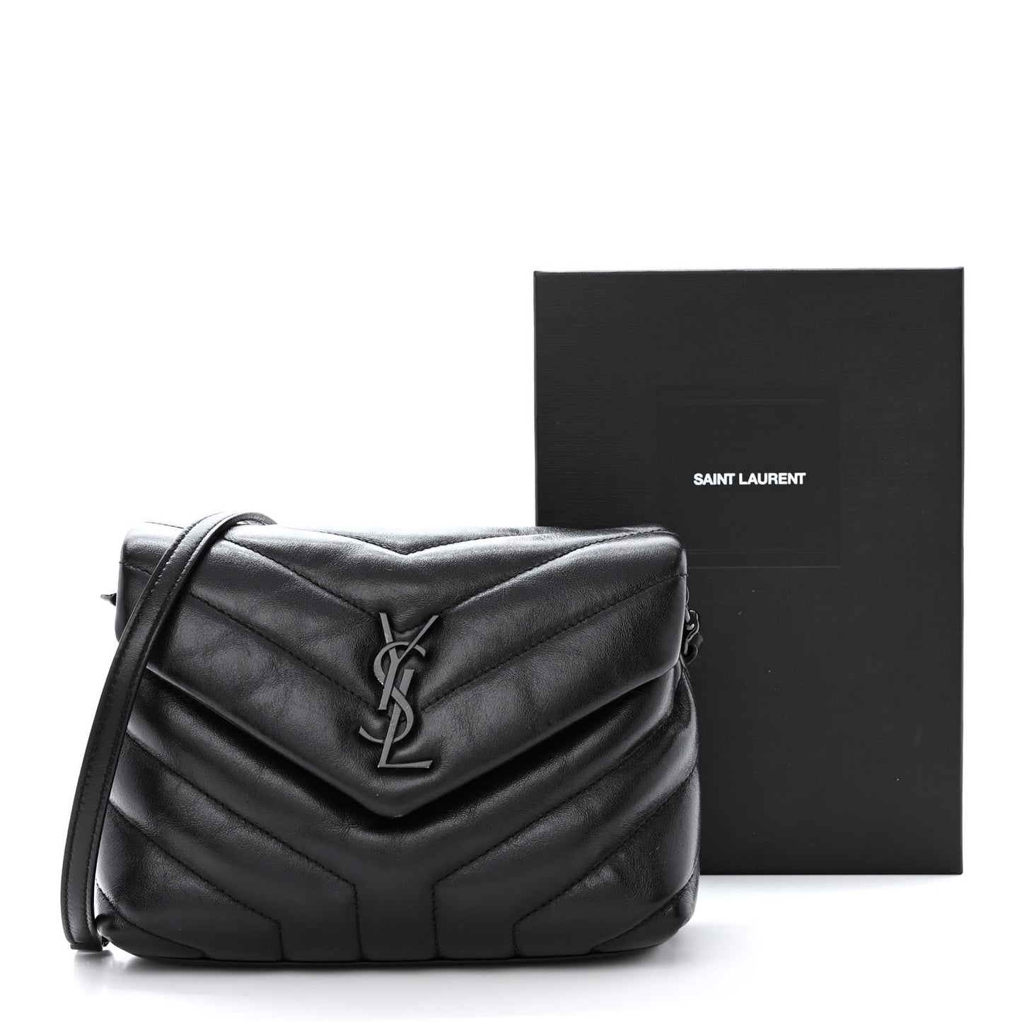 Calfskin Y Quilted Monogram Monochrome Toy Loulou Crossbody Bag Black