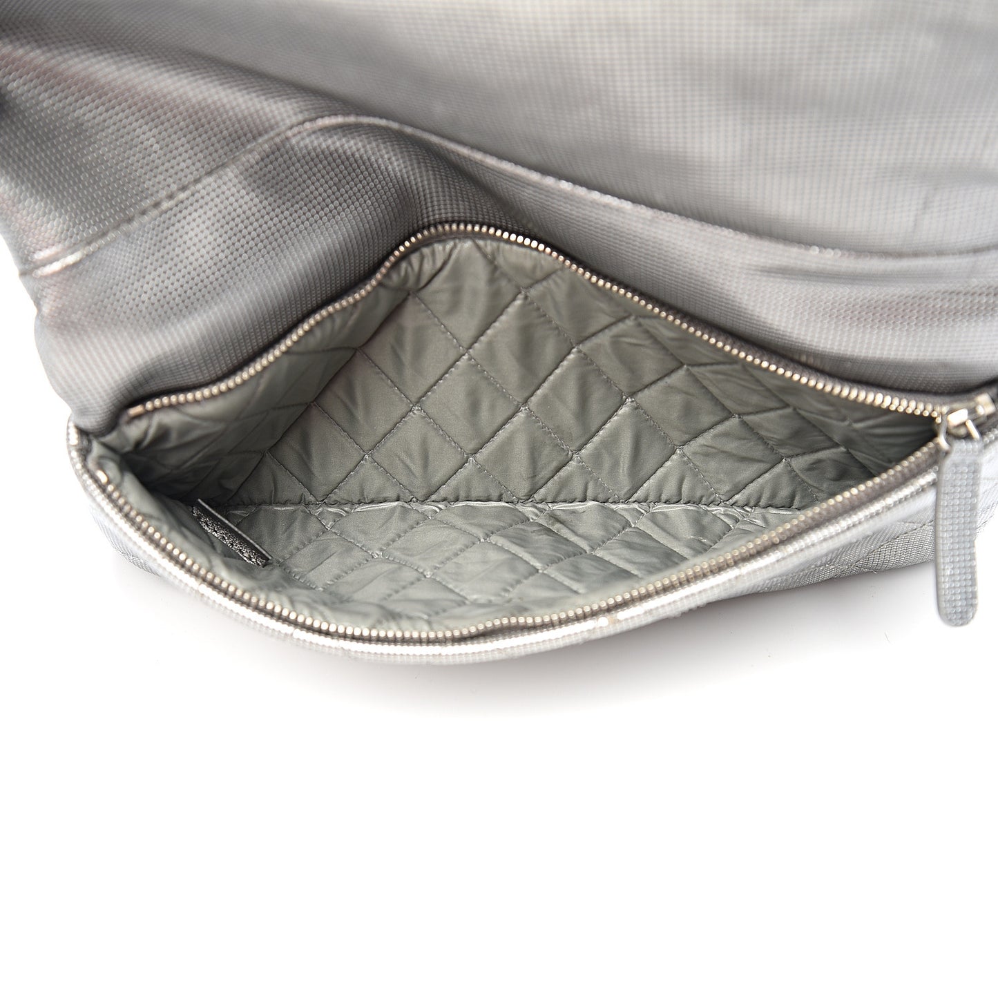 Metallic Calfskin Quilted Pixel Effect CC Beauty Clutch Silver