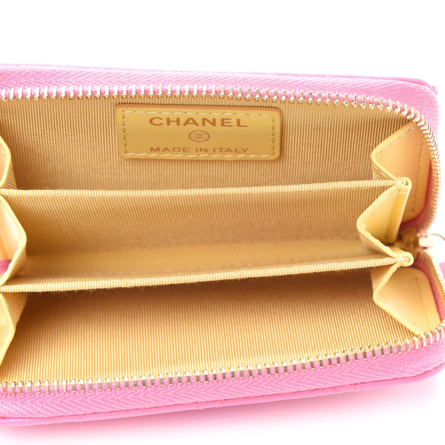 Lambskin Quilted Zip Around Coin Purse Wallet Pink Yellow