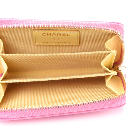 Chanel Lambskin Quilted Zip Around Coin Purse Wallet Pink Yellow 5 of 8
