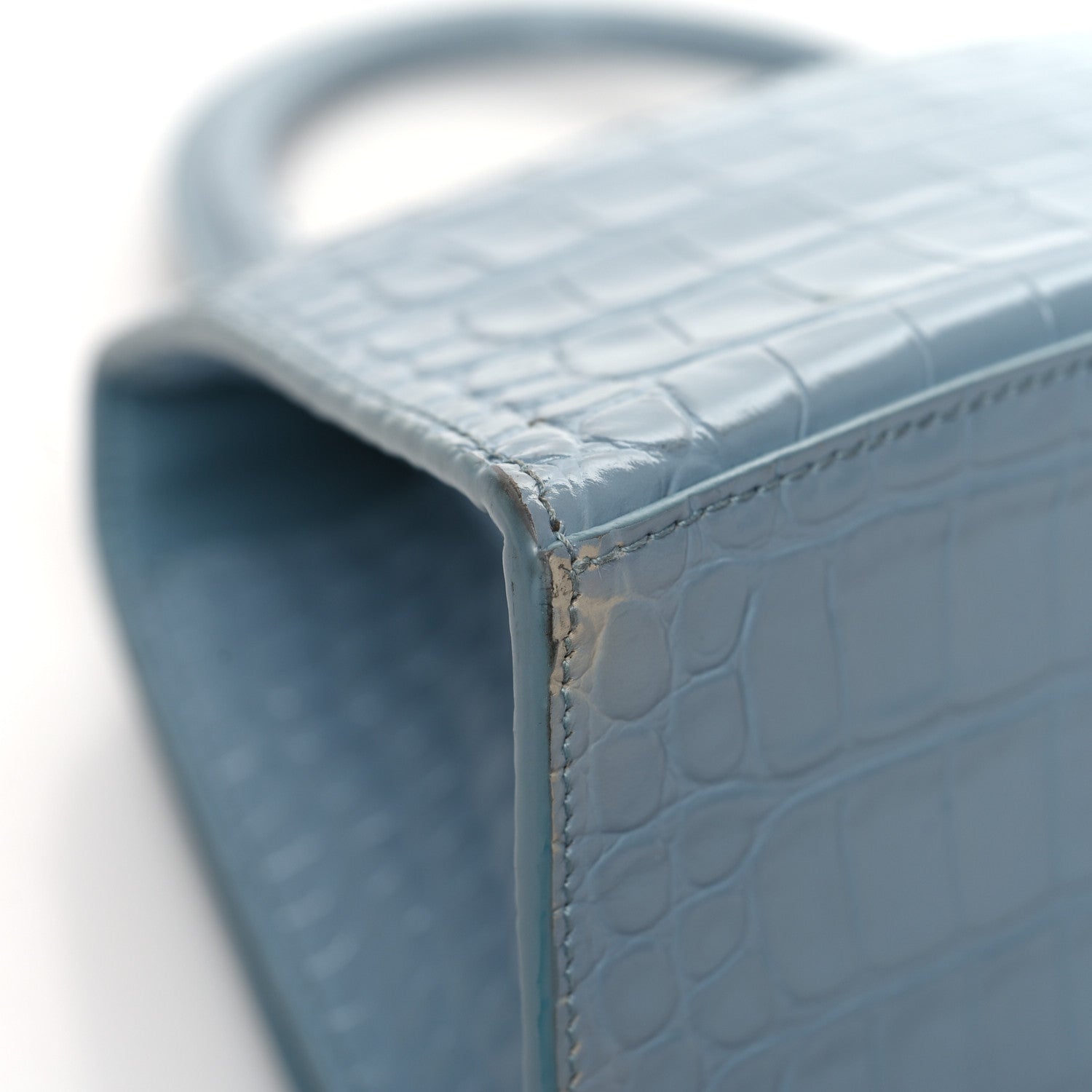 Balenciaga Shiny Calfskin Crocodile Embossed Small Hourglass Top Handle Bag Blue Grey 12 of 16