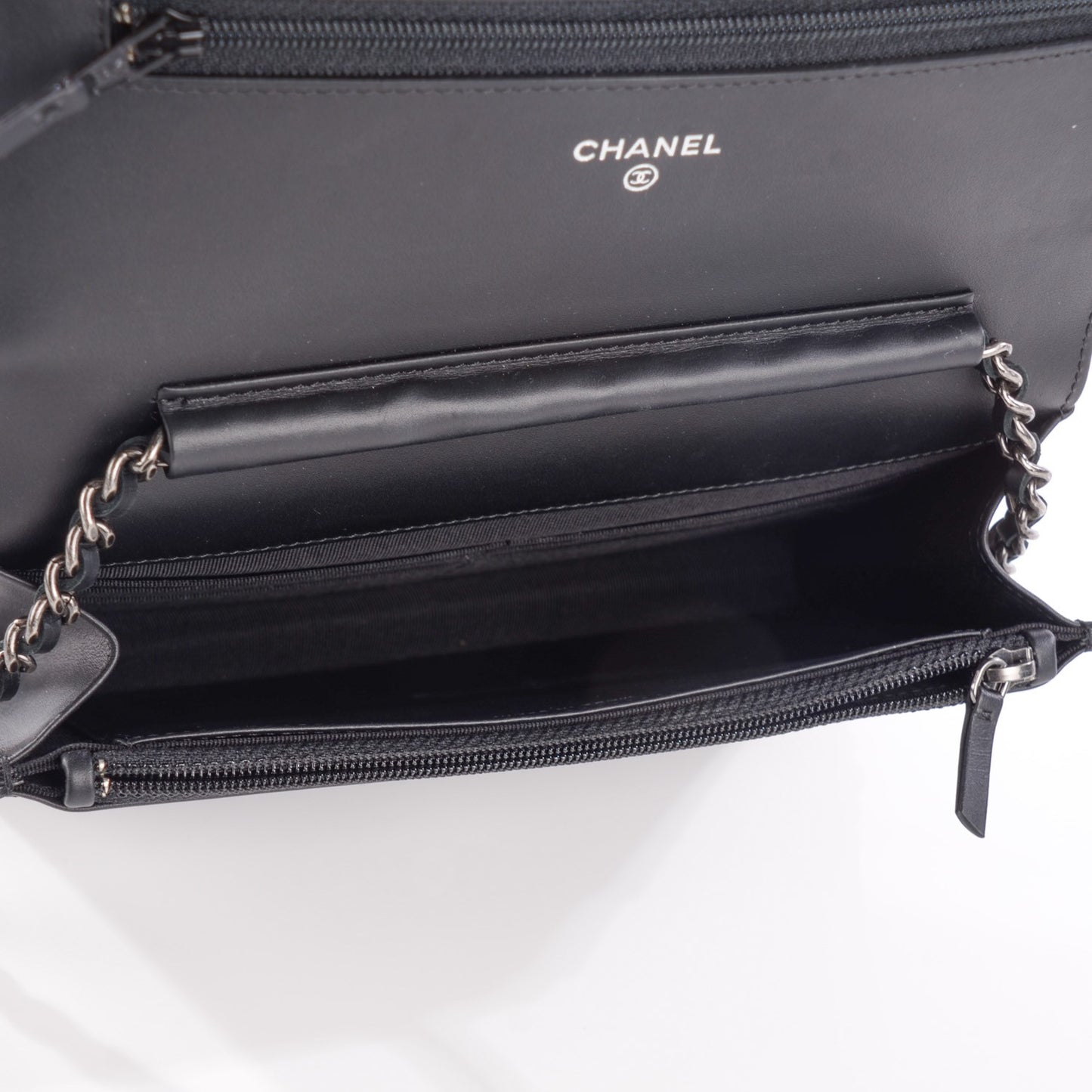 Distressed Patent Calfskin Quilted Reissue Wallet On Chain WOC Black