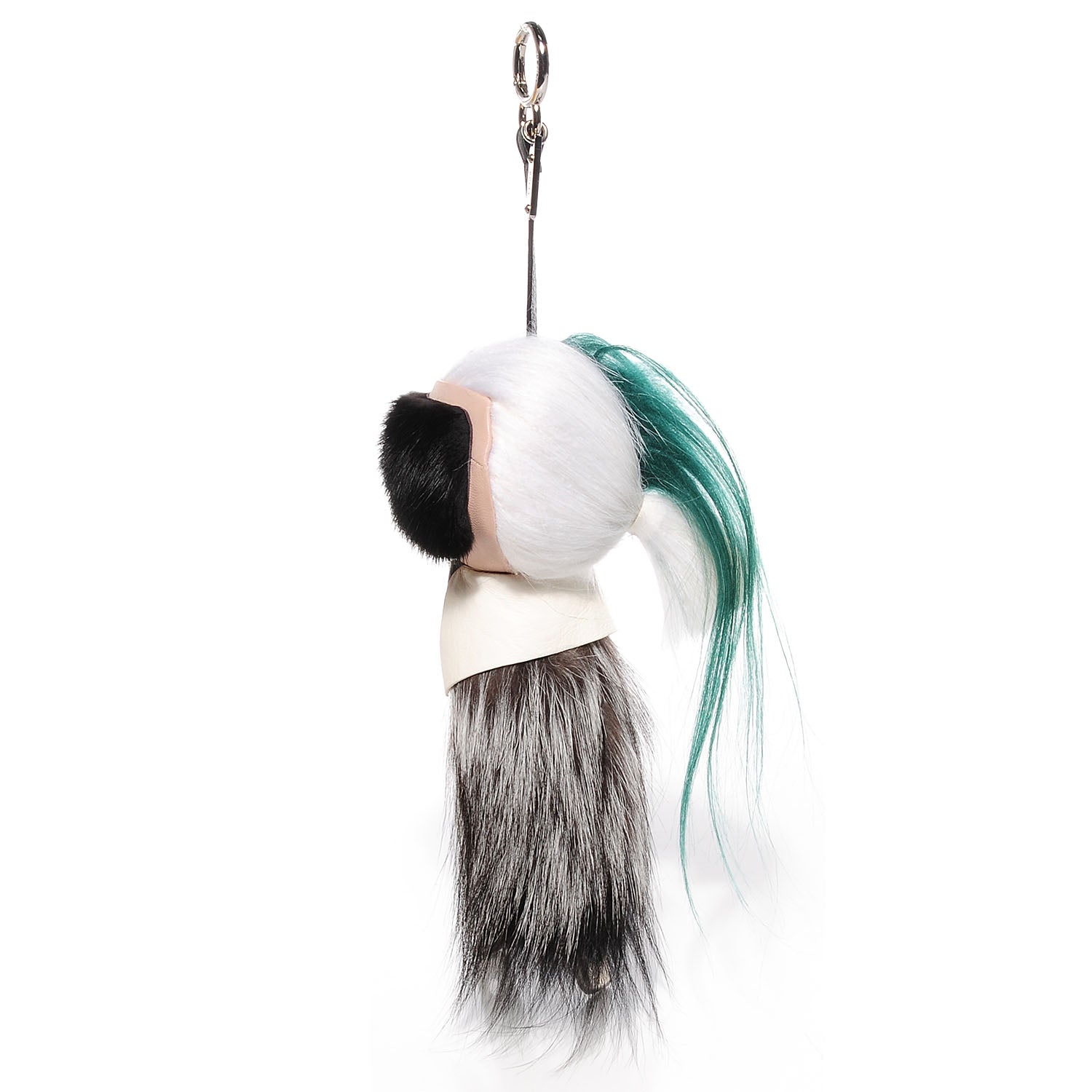 Fendi Fox Mink Goat Fur Karlito Bag Charm Black White Verde 3 of 6
