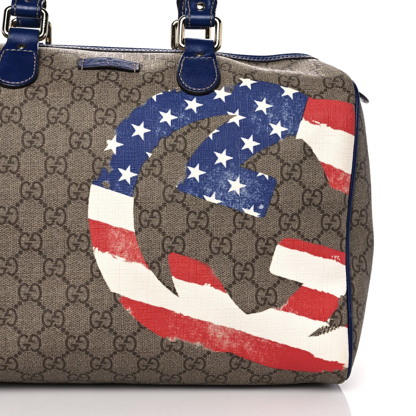 GG Plus Monogram Medium Boston USA Flag Unicef Duffle Blue