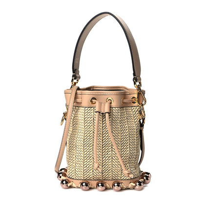 Fendi Raffia Pearl Herringbone Embellished Mini Mon Tresor Bucket Bag 1 of 9