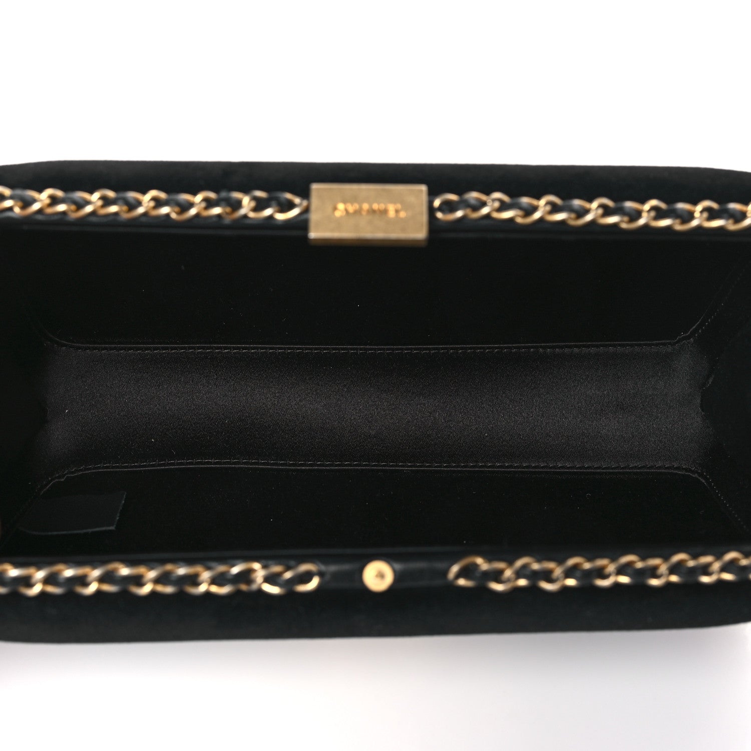 Chanel Velvet Pearl Crystal Sergeant Chain Around Evening Clutch Black Gold 5 of 9
