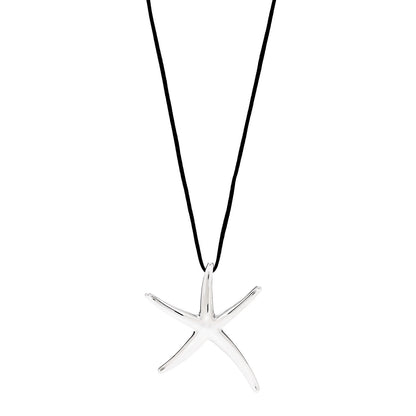 Tiffany Sterling Silver 42mm Elsa Peretti Starfish Pendant Cord Necklace 1 of 4