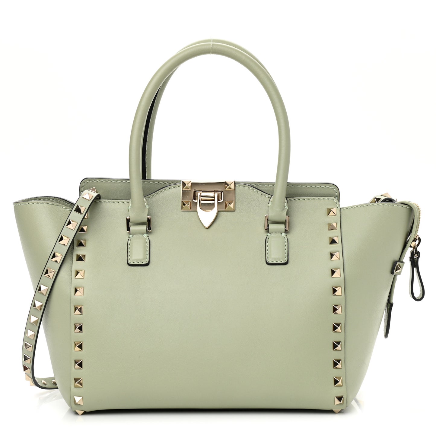 Vitello Small Rockstud Double Handle Tote Green Tea Sorbet