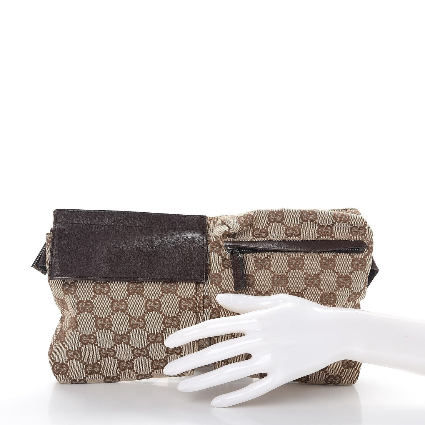GG Monogram Double Pocket Belt Bag Dark Brown