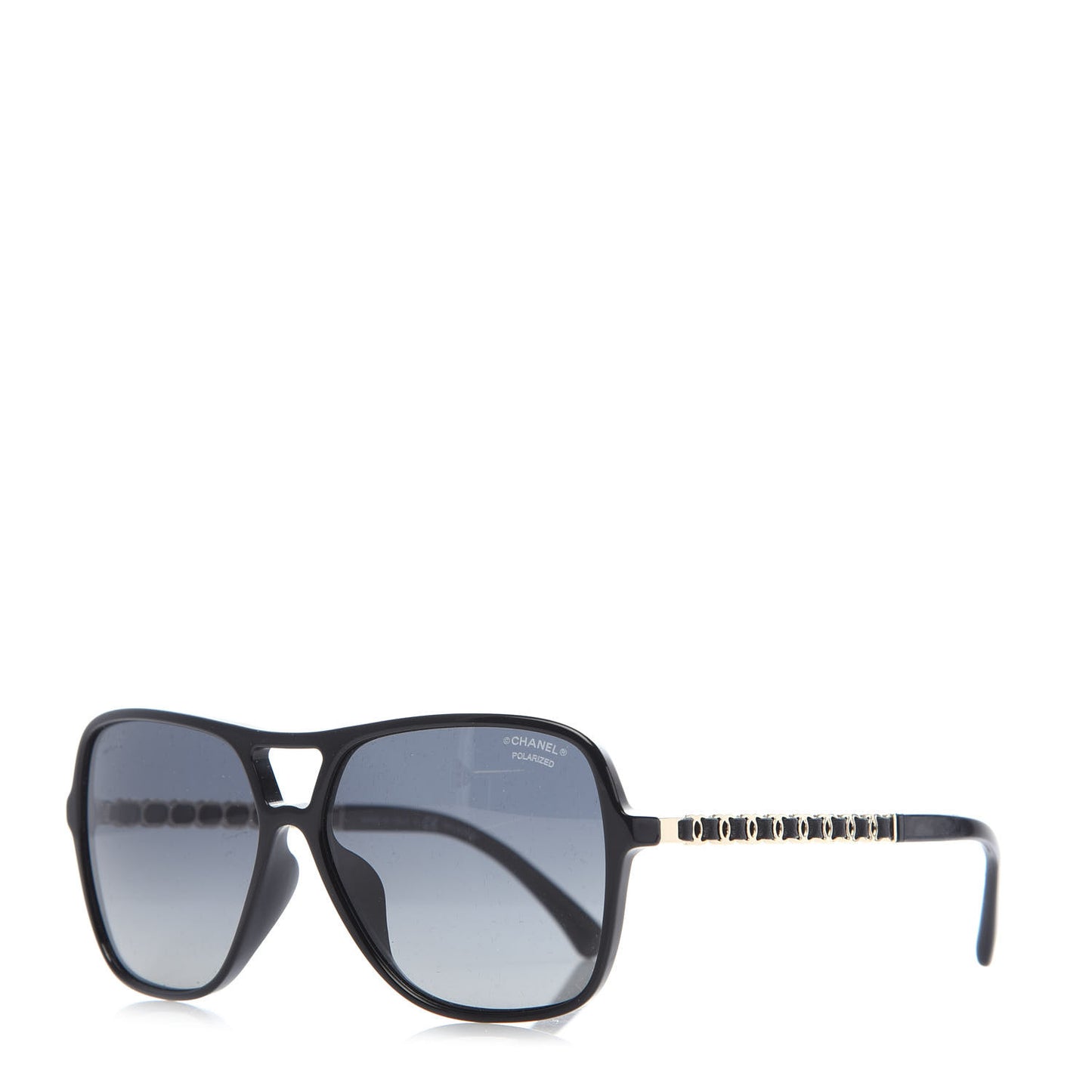 Metal Calfskin CC Chain Pilot Sunglasses 5439-Q Black