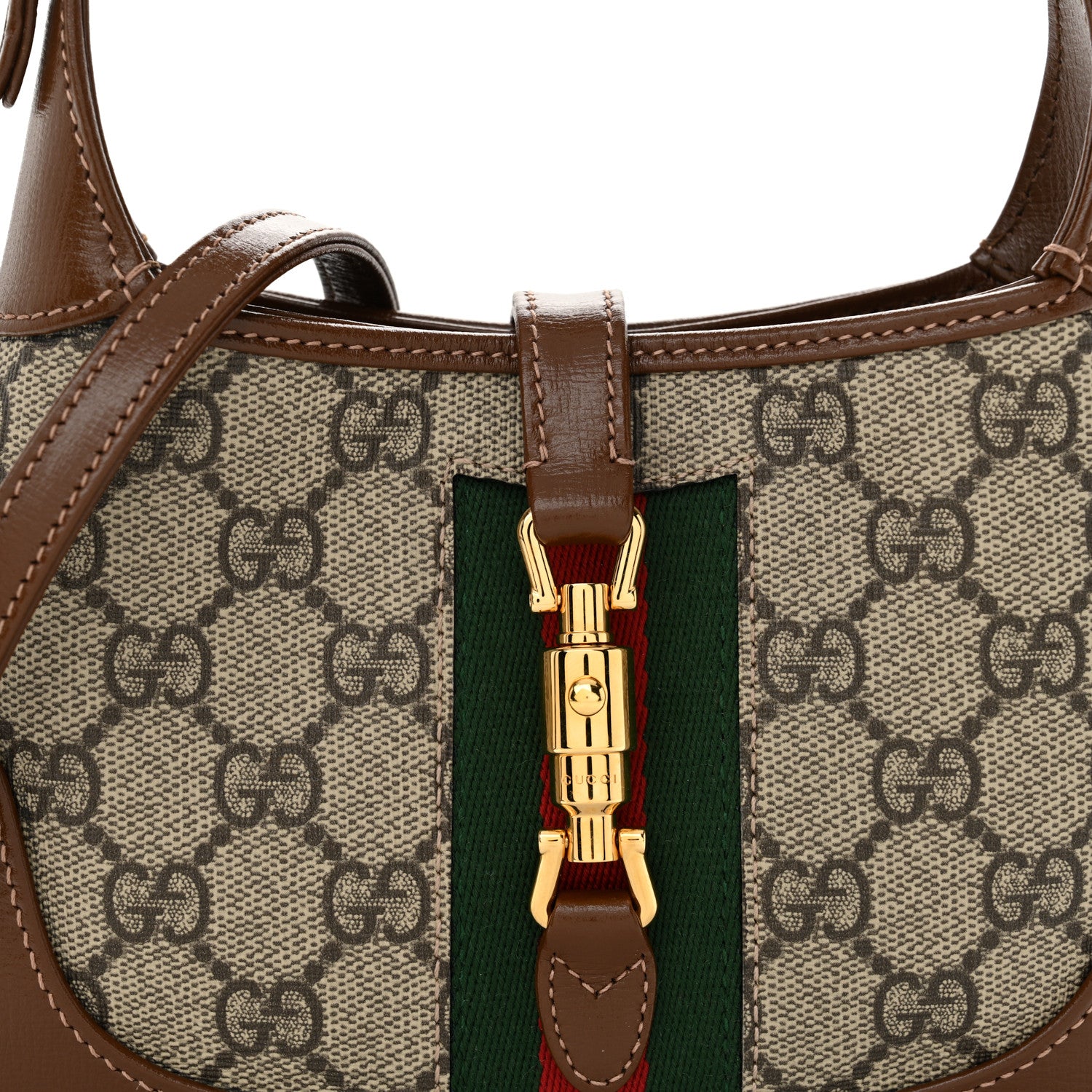 Gucci Supreme Monogram Azalea Calfskin Web Mini Jackie 1961 Hobo Beige Ebony Brown Sugar 8 of 11