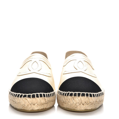 Chanel Calfskin Grosgrain CC Espadrilles 39 Ivory Black 2 of 10