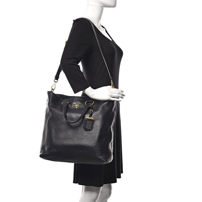 Prada Soft Calf Shopping Tote Black 2 of 6