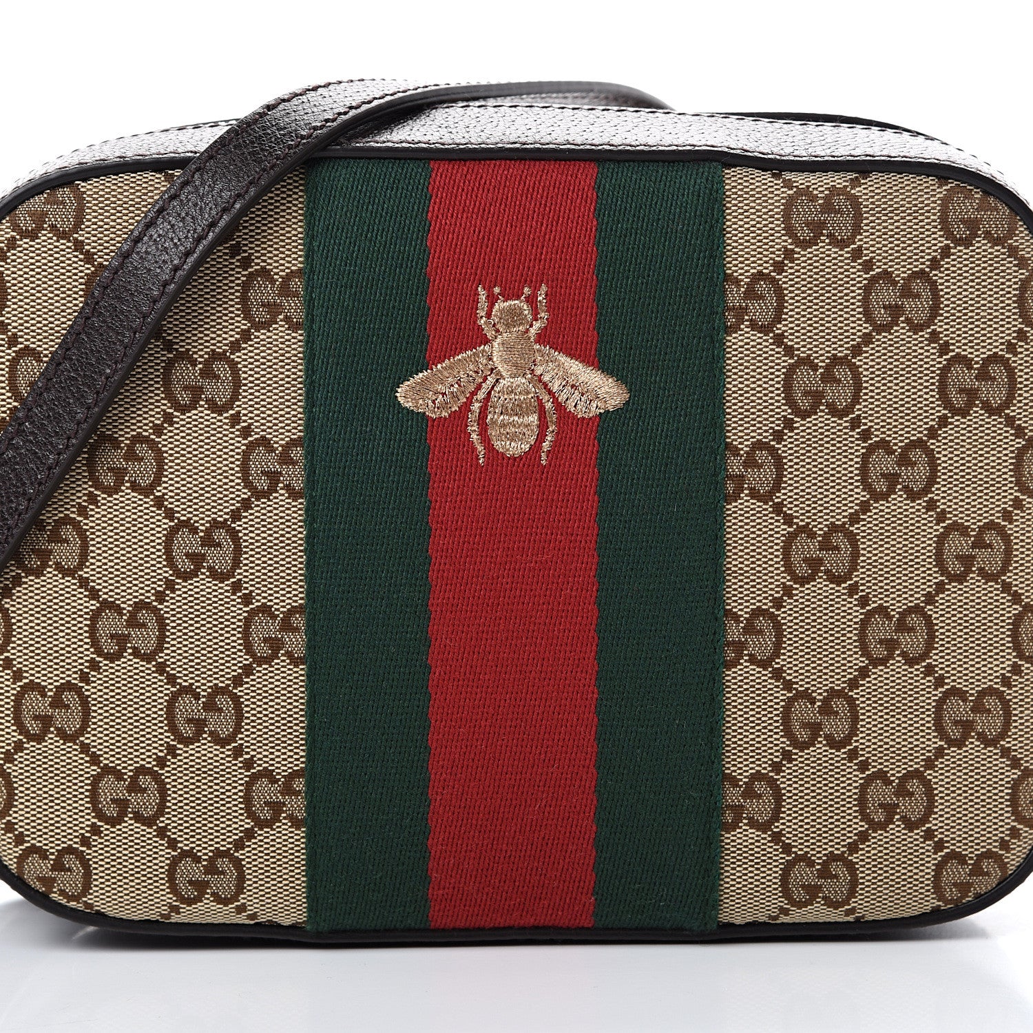 Gucci GG Supreme Monogram Web Small Webby Bee Shoulder Bag Dark Brown 7 of 11