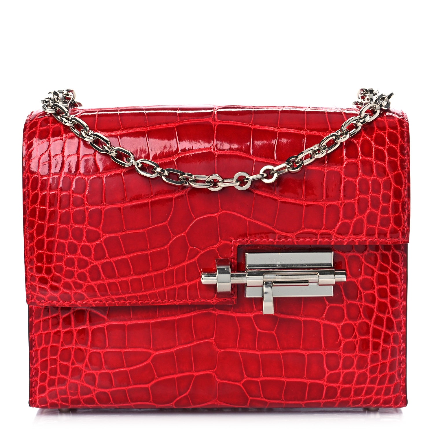 product image of HERMES Shiny Alligator Mini Verrou Chaine Bag Braise FASHIONPHILE