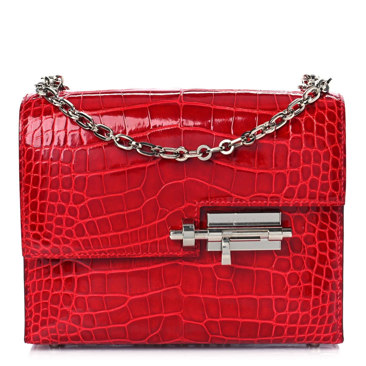 Shiny Alligator Mini Verrou Chaine Bag Braise