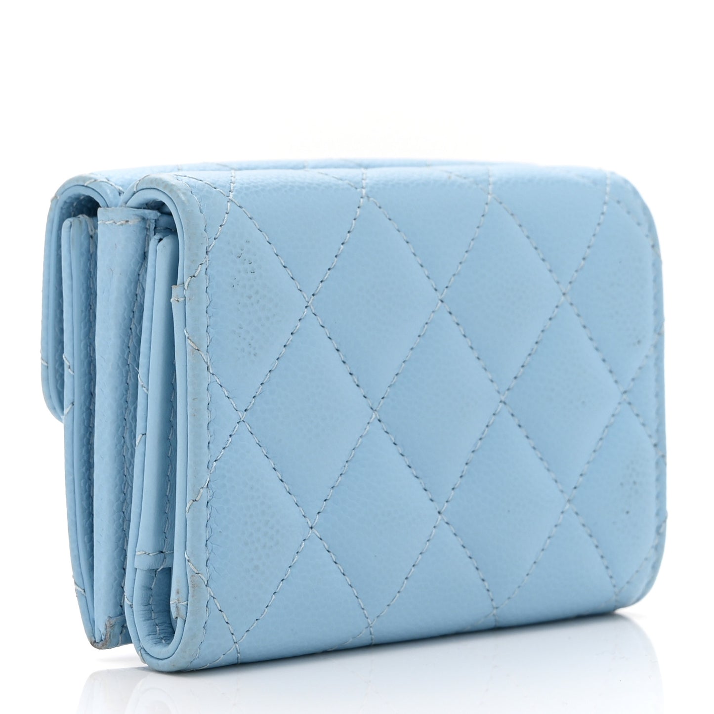 Caviar Quilted Double Flap Wallet Light Blue