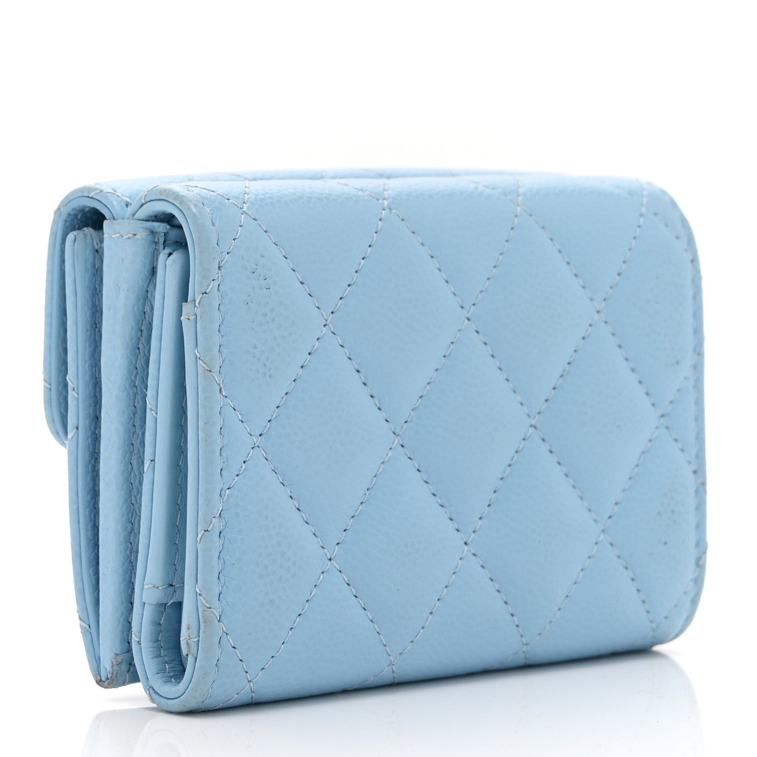 Chanel Caviar Quilted Double Flap Wallet Light Blue 3 of 10