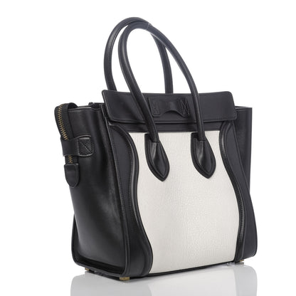 Celine Bullhide Calfskin Micro Bi-Color Luggage Black White 3 of 10