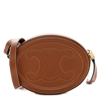 Celine Smooth Calfskin Cuir Small Triomphe Oval Crossbody Purse Tan 1 of 8