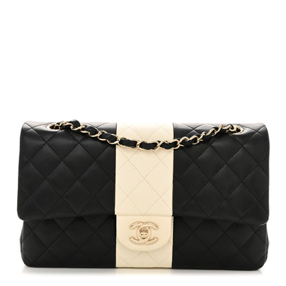 Chanel Lambskin Quilted Medium Double Flap Black White 1 of 15
