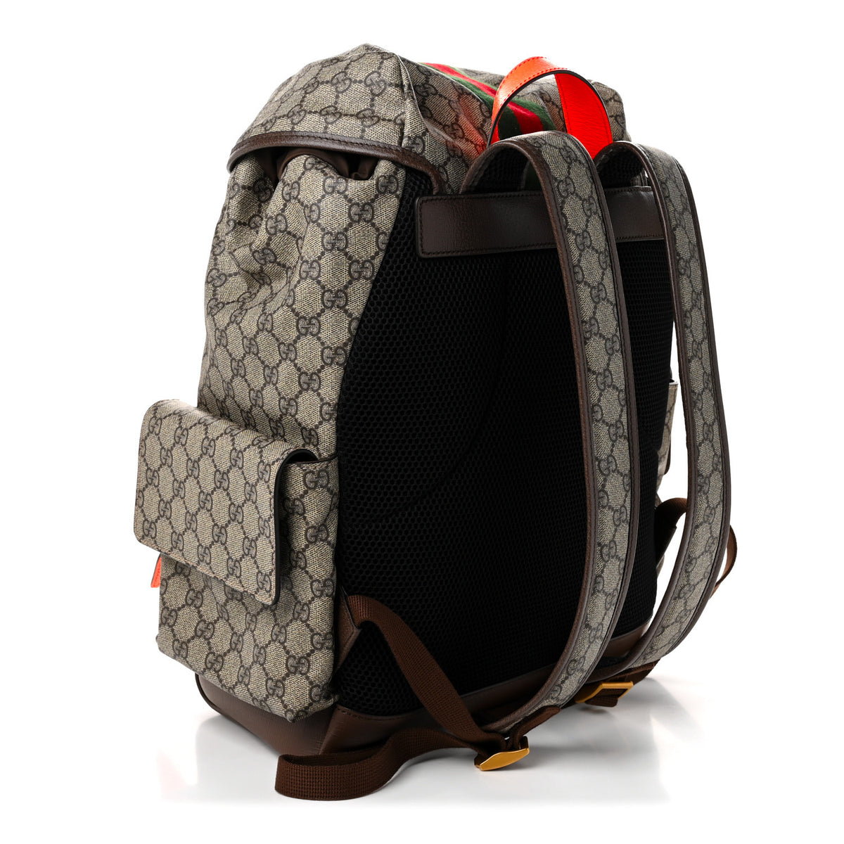 Gucci GG Supreme Monogram Medium Ophidia Double Buckle Backpack Beige Ebony Neon Orange 2 of 9