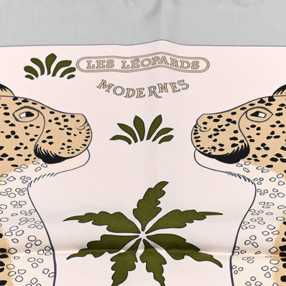 Hermes Silk Les Leopards Modernes Wash Scarf 90 Creme Vert Rose 3 of 5