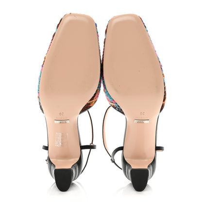 Gucci Tweed Nappa Charlotte Spicy Check Matelasse T-Strap Pumps 39 Pink Multicolor Black 5 of 12