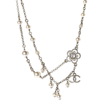 Chanel Pearl Crystal Flower CC Necklace Gold 1 of 11