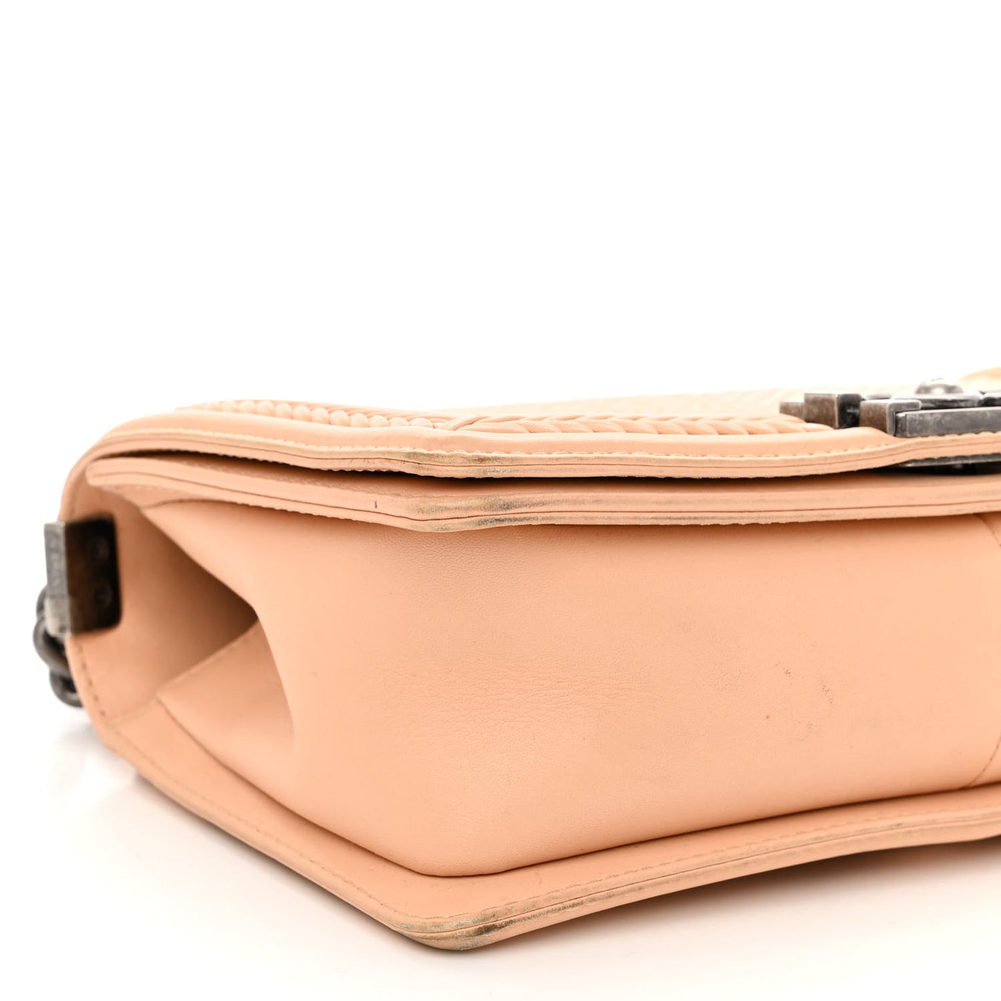 Calfskin Chevron Quilted Medium Braided Boy Flap Beige